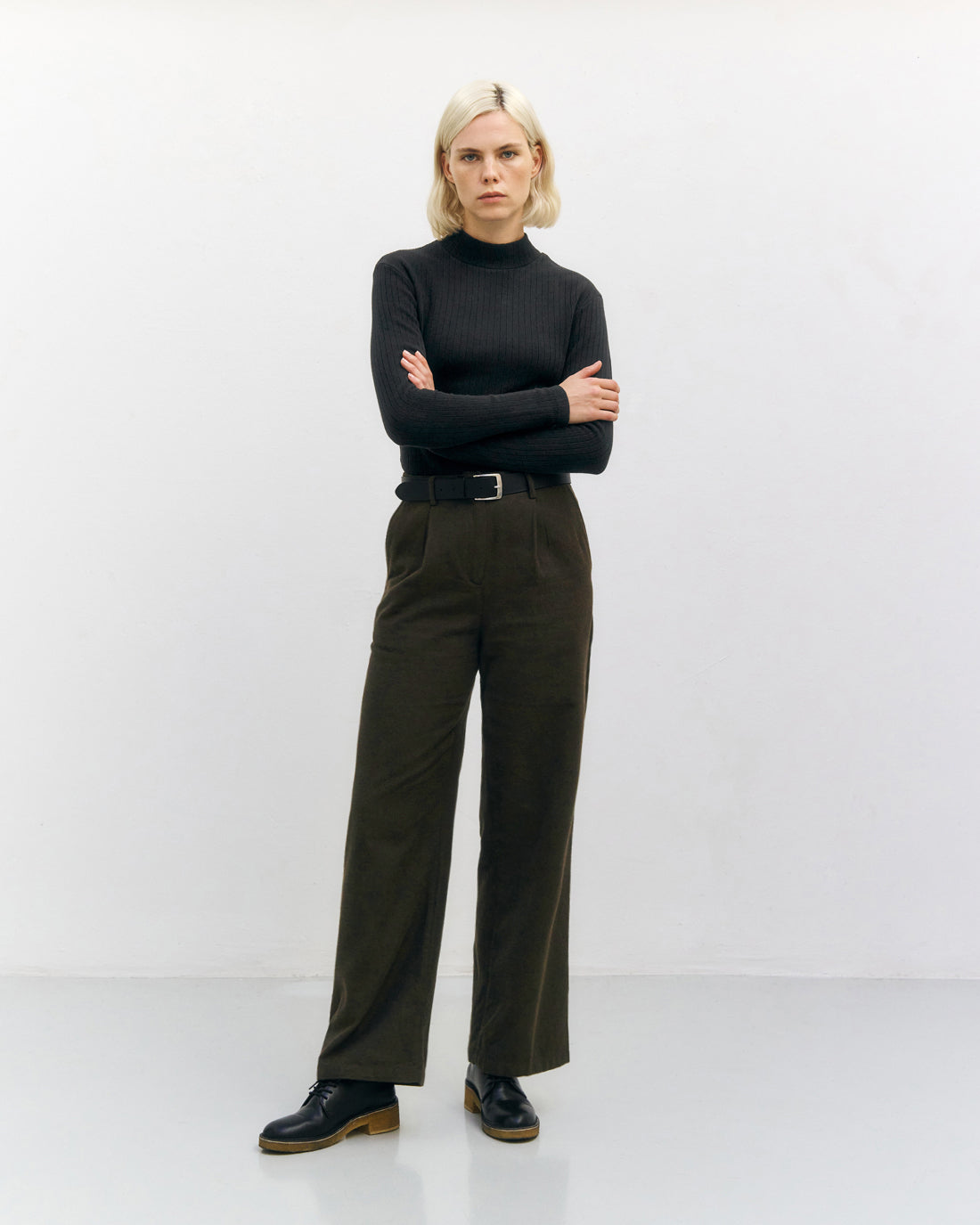 Rotholz Ribbed Mock Neck Long Sleeve Shirt