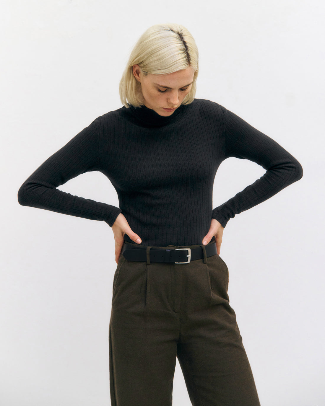 Rotholz Ribbed Mock Neck Long Sleeve Shirt