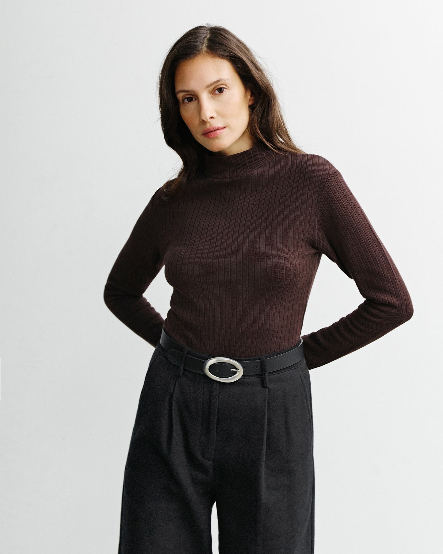 Rotholz Ribbed Mock Neck Long Sleeve Shirt